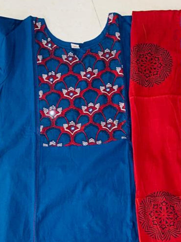 Kurta Pant and Dupatta set with neck embroidery work in Blue and Maroon