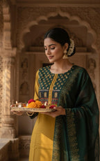 Pure Cotton Kurta Pant and Dupatta set with Kantha and mirror work